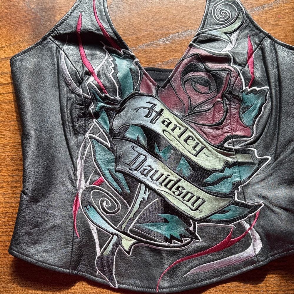 Harley-Davidson Black Leather Halter  Top choke collar women’s small - Picture 2 of 3